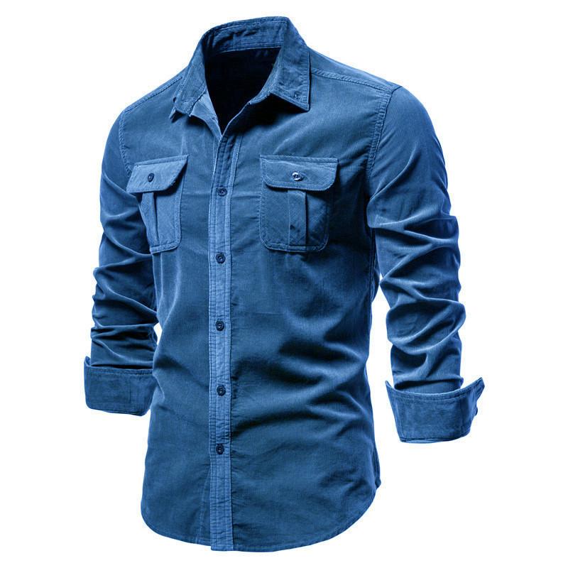 Single Breasted Cotton Men's Shirt Business Casual Fashion Solid Color Corduroy Men Shirts Autumn Slim Shirt