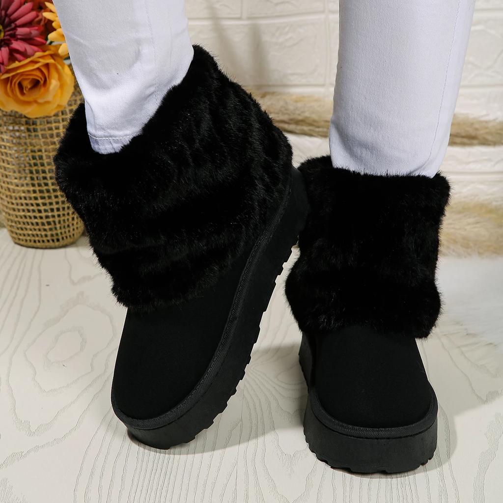 Обувь для женщин зимние женские сапоги черные с круглым носком из цельного флоксового плюша теплые на среднем каблуке водонепроницаемые повседневные зимние сапоги для женщин