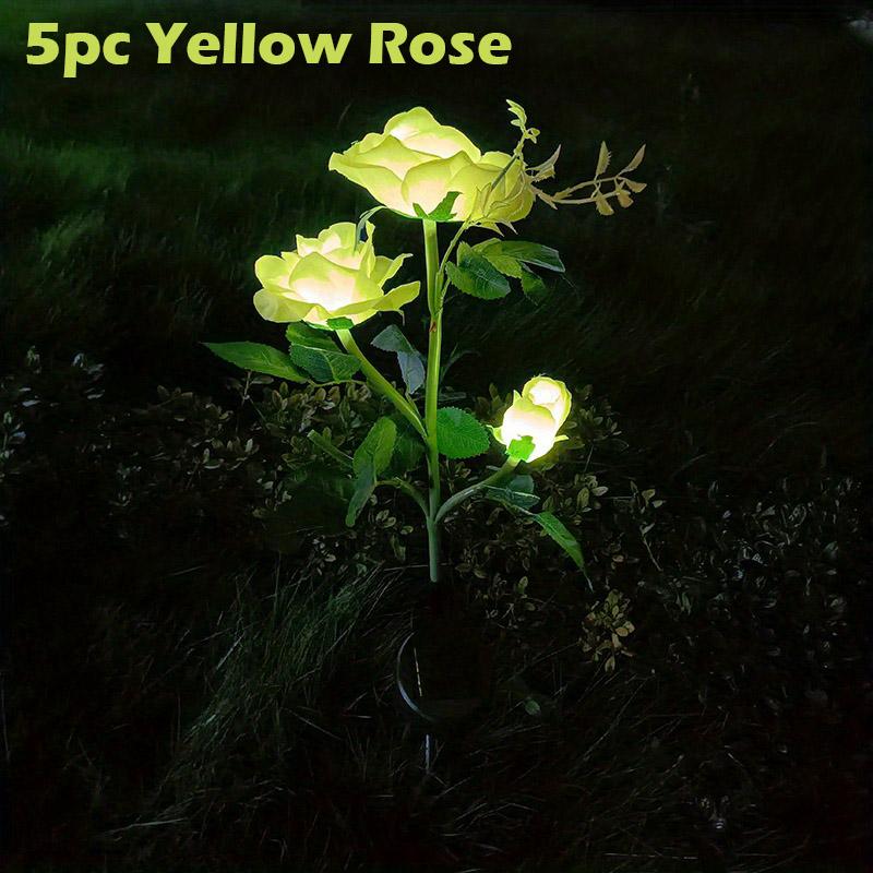 5Pack Garden Solar Decorative Light Outdoor Waterproof Realistic Artificial Rose Flower for Backyard Pathway Porch Step Memorial