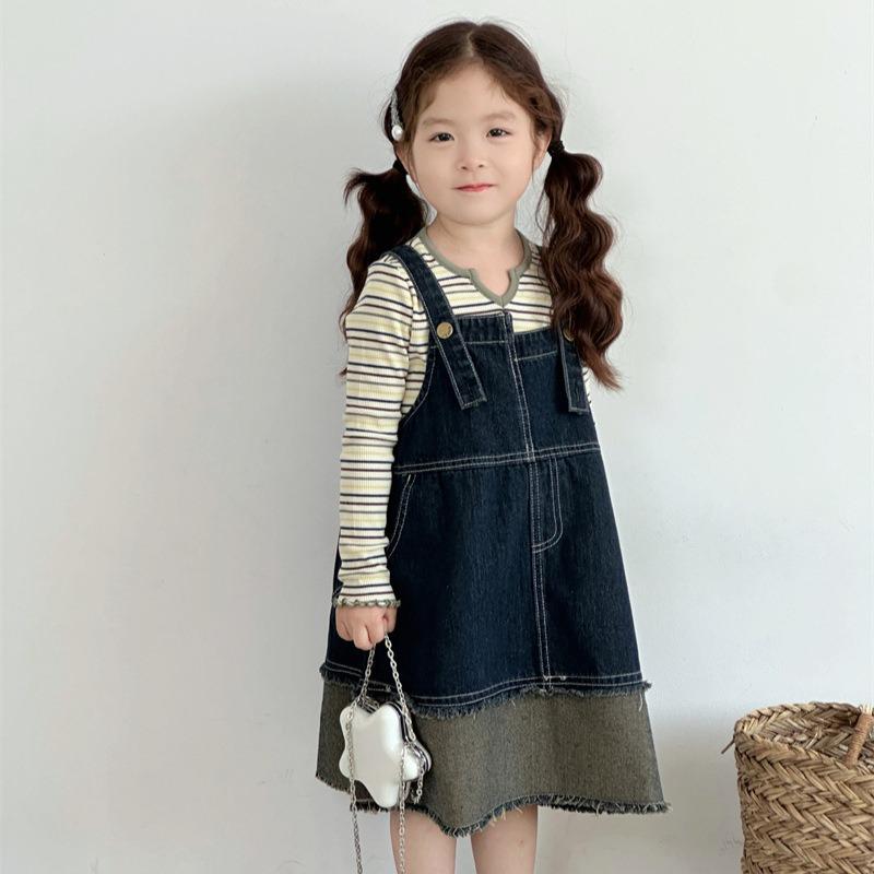 Новое повседневное платье-рубашка из денима в стиле ретро для девочек на весну и осень