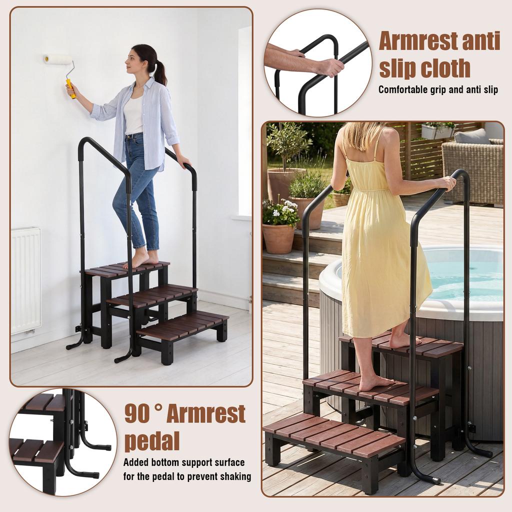 Ступени для гидромассажной ванны с нескользящей ручкой, портативные ступени для фургона с поручнем, грузоподъемность 550 фунтов, для кемпера, веранды, надземных бассейнов