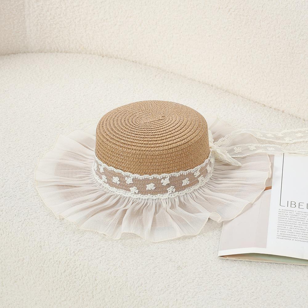 Lace Flower Straw Hat Breathable Material Solid Fringe Beach Straw Hat Extended Brim Elegant Style Wide Brim Sun Hat