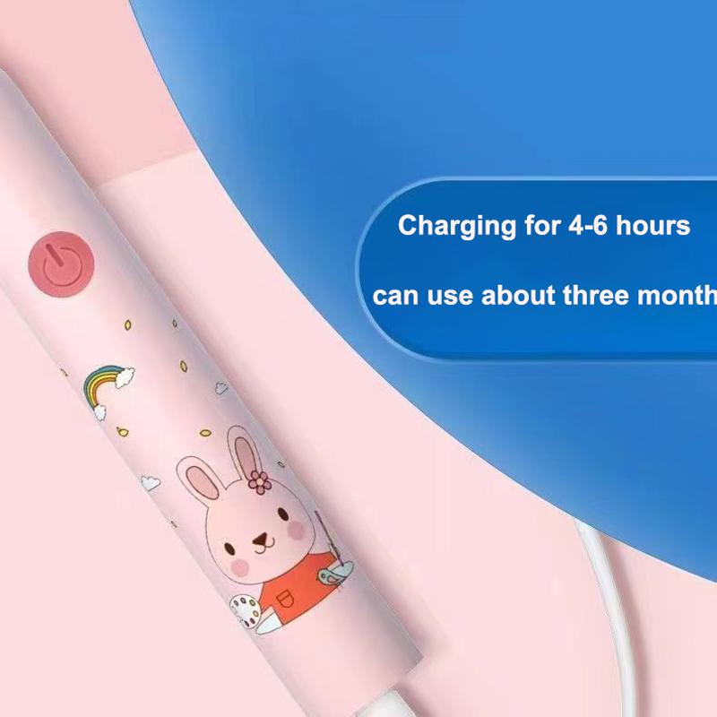 Детская электрическая зубная щетка с аккумулятором, мультяшная, для детей, с 4/6 сменными головками, ультразвуковая, водонепроницаемая, IPX7, звуковая зубная щетка