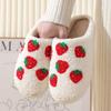 Fashion Winter Strawberry Pattern Women's Cotton Slippers Large Size Home Couple Fluffy Flip-Flops Leisure Plush Warm Flat Sole Slippers