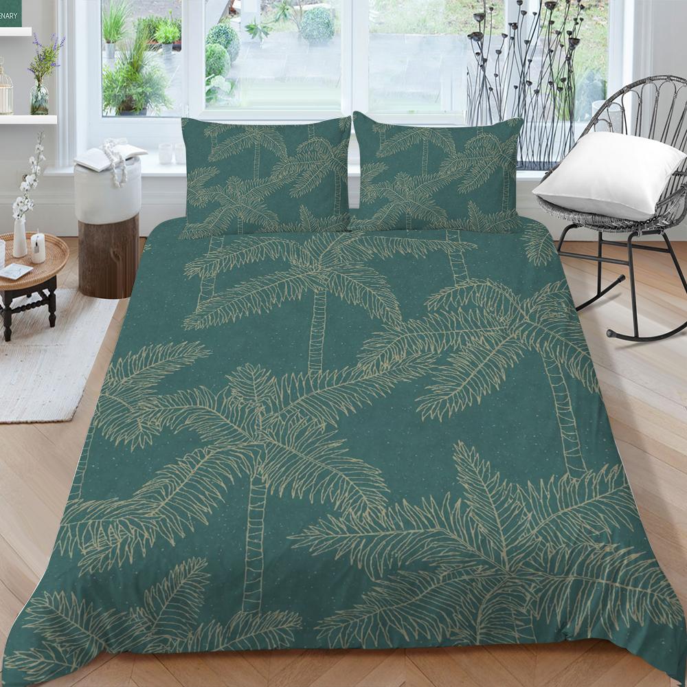 Family Bedding Single Double Bed Full Size Plant Printing Series Bedding Leaf Pattern Pillowcase and Quilt Cover Washable Home Decoration