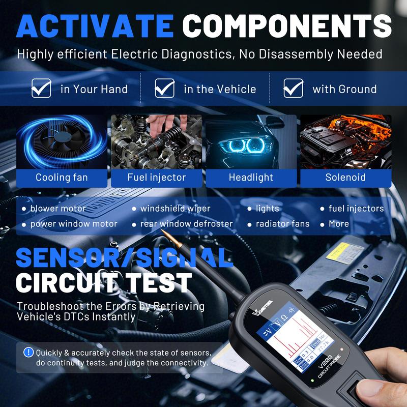 VDIAGTOOL V200 Автомобильный электрический тестер цепи 6В-30В Автомобильный набор зондов питания Тестер электрической системы ЖК-дисплей Тестер напряжения