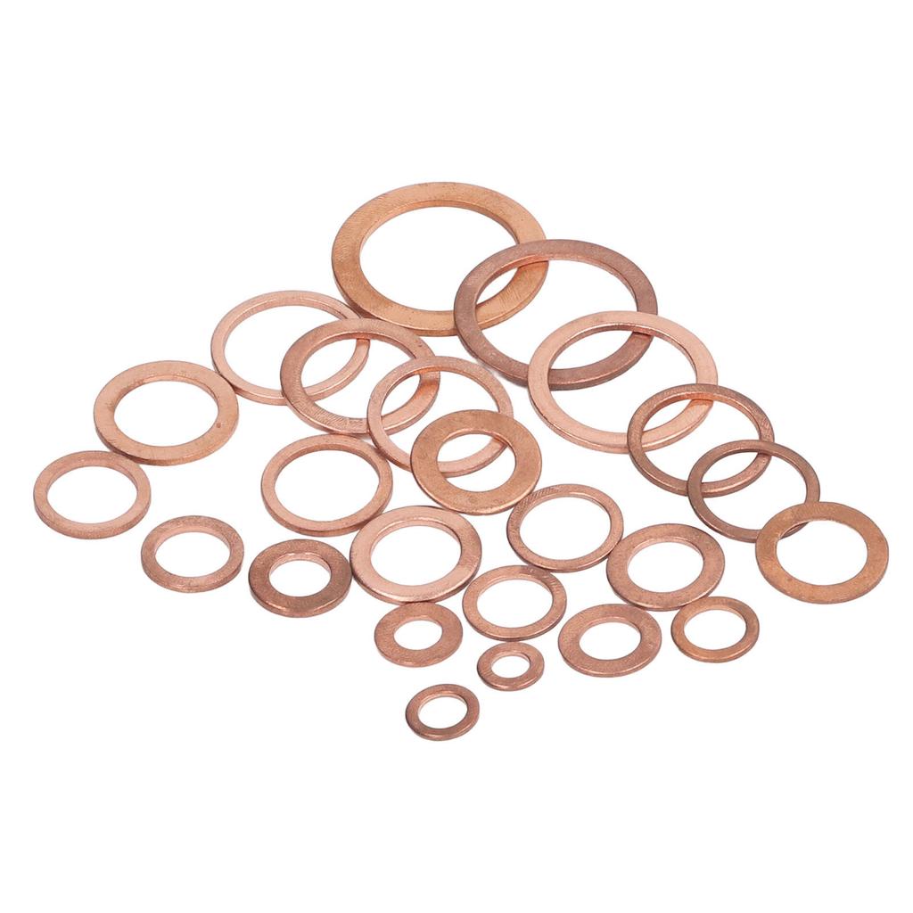 396 шт. круглых плоских шайб 24 размера, набор плоских уплотнительных шайб из красной меди с пластиковой коробкой, пинцетом