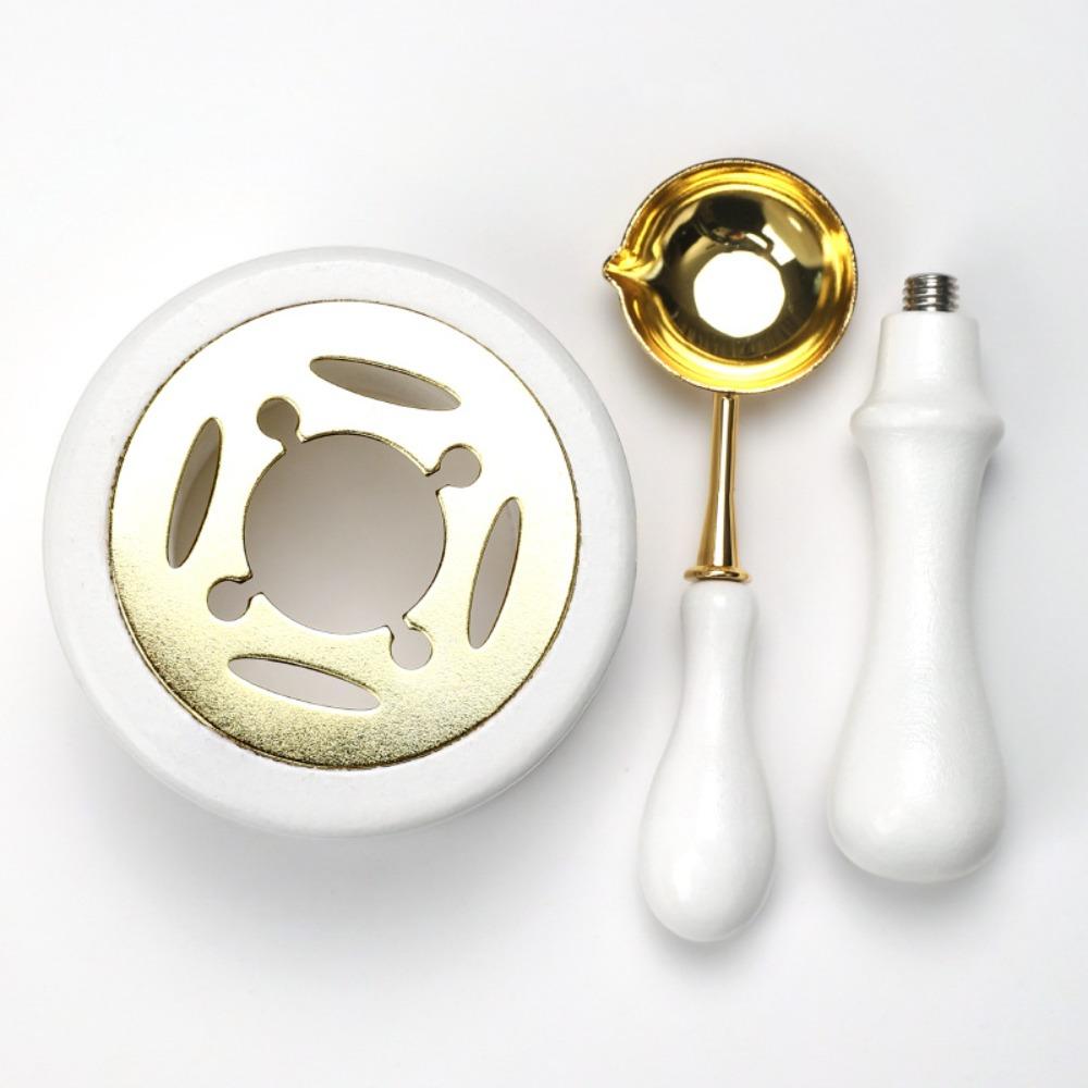 Wax Seal Set Wax Seal Melting Spoon Lacquer Furnace Lacquer Insulation Compact and Portable Vintage Solid Wood Fire Paint Seal