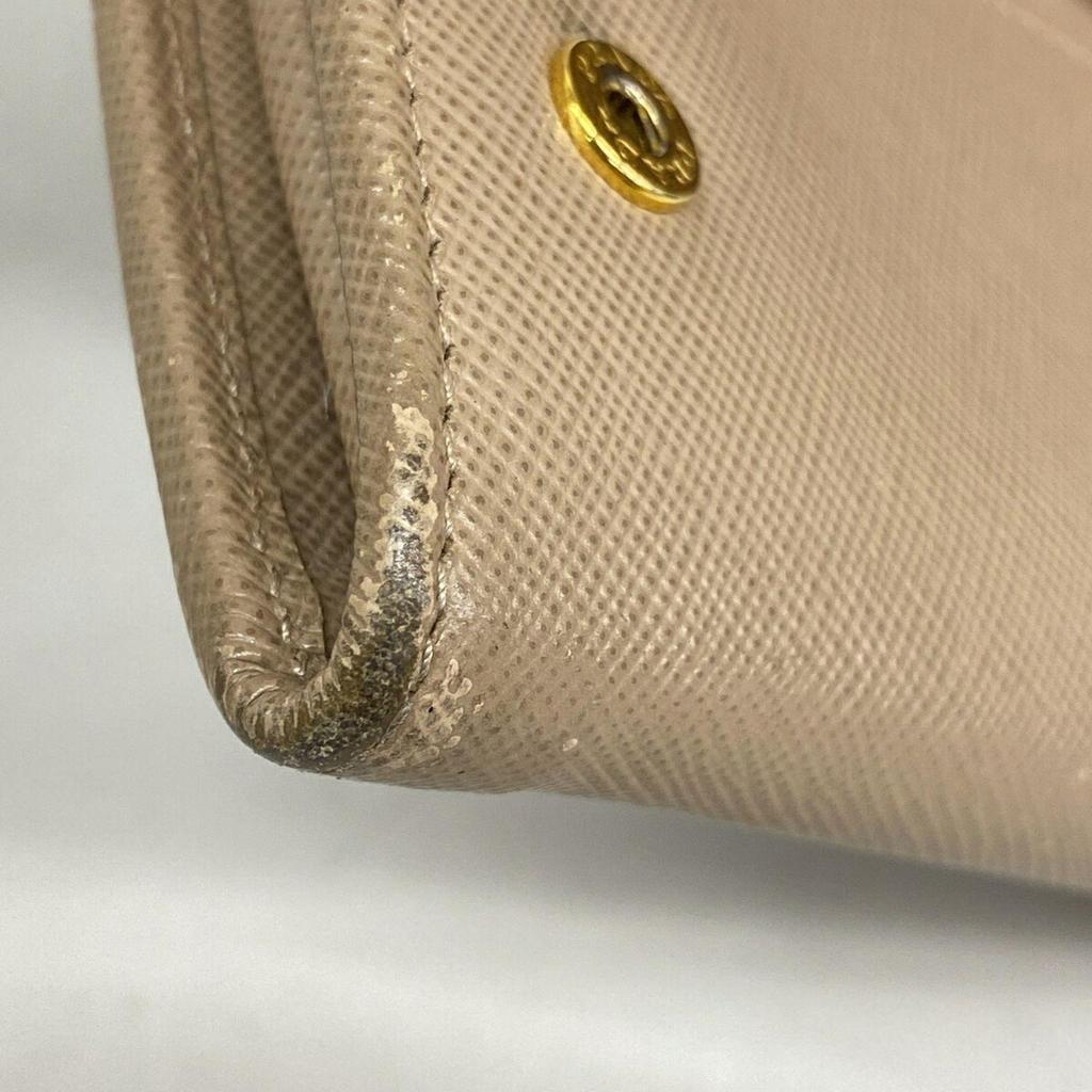 Used Prada Prada Long Wallet Leather Beige Women