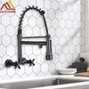 Matte Black Wall Mounted Kitchen Faucet Hot Cold Water Mixer Tap For Kitchen Pull Down Spray 360 Rotation Kitchen Mixer Taps