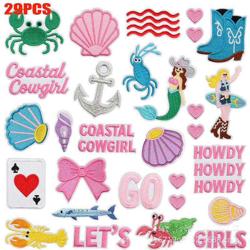 Набор 16 /30 шт. Нашивка Сделай сам Серфинг Девушки /Морские Животные Нашивка Мультяшная Радужная Буква Цветок Вышивка Нашивки Приутюживаемые Нашивки Пришить Сделай сам