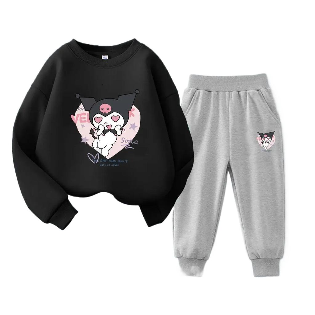 2025 Комплекты детской одежды, детский костюм с капюшоном Cinnamoroll, костюмы для мальчиков, детские костюмы, толстовки с круглым вырезом Kuromi, топы + брюки, комплект из 2 предметов