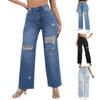 Jeans Women's Ripped Pocket Retro High Waisted Straight Leg Pants