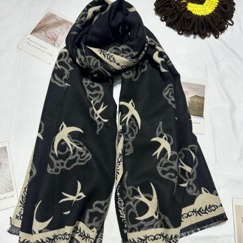 New Xiangyun Swallow Jacquard Warm Shawl for Women Autumn and Winter Thickened Warm Double Sided Different Color Scarf