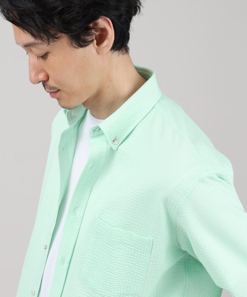 Takeo Kikuchi Повседневная антибактериальная и всесезонная трикотажная рубашка из сирсакера светло-бежевого цвета, размер 03 07081506, устойчивая к запаху, рубашка, мужская, (051), (L),