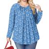 Women's Plus Size Fashion Printed Casual Pleated Round Neck Long Sleeve Top