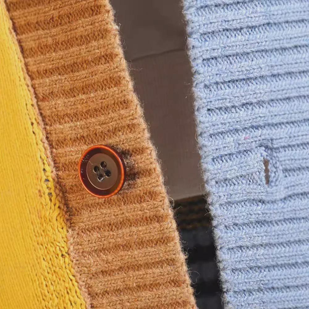 Мужской кардиган большого размера из кашемира в стиле пэчворк: Уникальный свитер с V-образным вырезом на осень/зиму