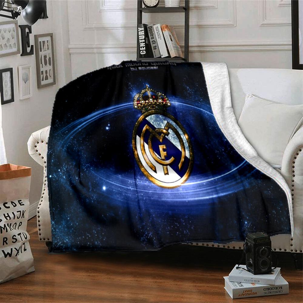 FC Madrid Emblem Flannel Blanket, Soft Polyester, Modern Design, All-Season for Camping, Travel, Gifts for holidays or birthdays
