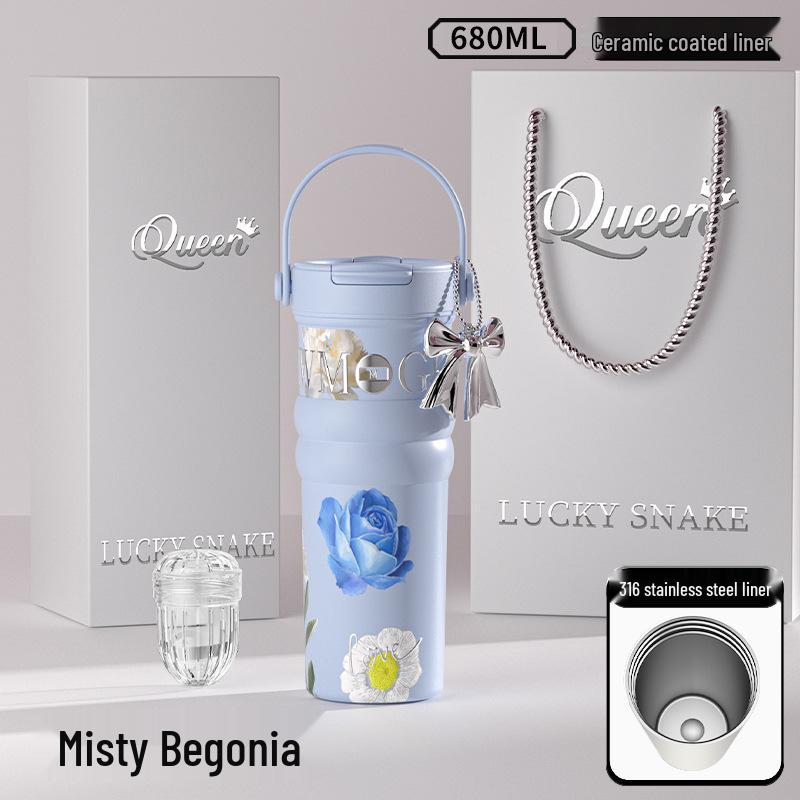 Большая цветочная термокружка из нержавеющей стали для путешествий - Идеально подходит для автомобиля и кофе