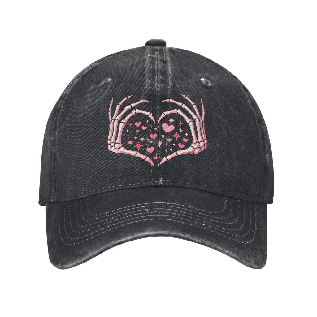 Valentines Day Skeleton Hand Heart Casual Baseball Cap For UnisexTeens Summer Running Hippie Trucker Hat Snapback Cap