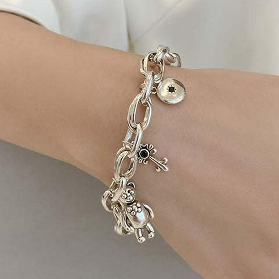 Elegant Niche Silver Bracelet with Concave Square Beads - High-End Luxurious Design
