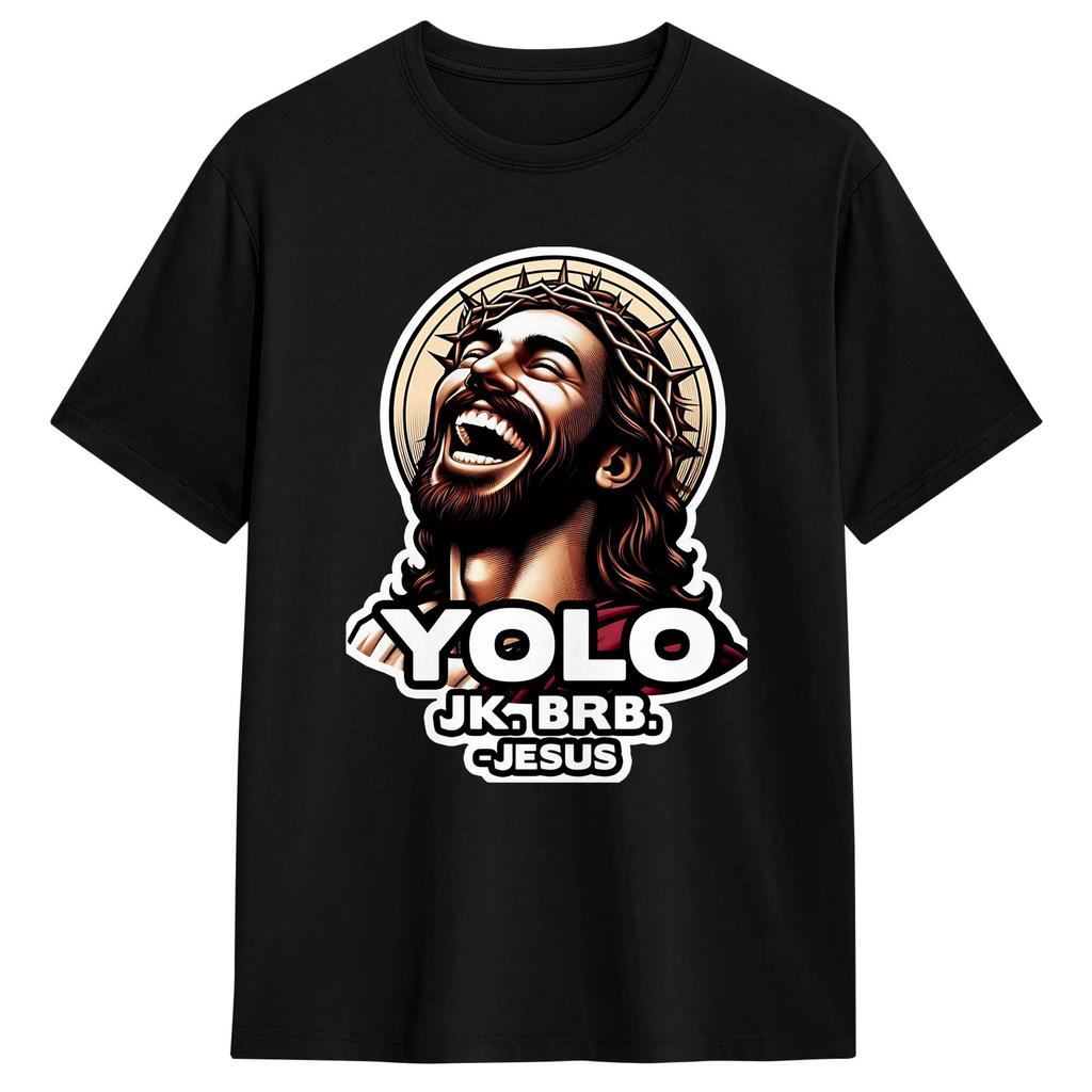 Унисекс Футболка Пасха Yolo Jk BRB Иисус Футболки Трендовые Летняя Футболка Streetwear 100% Хлопок Топы Идея для Подарка