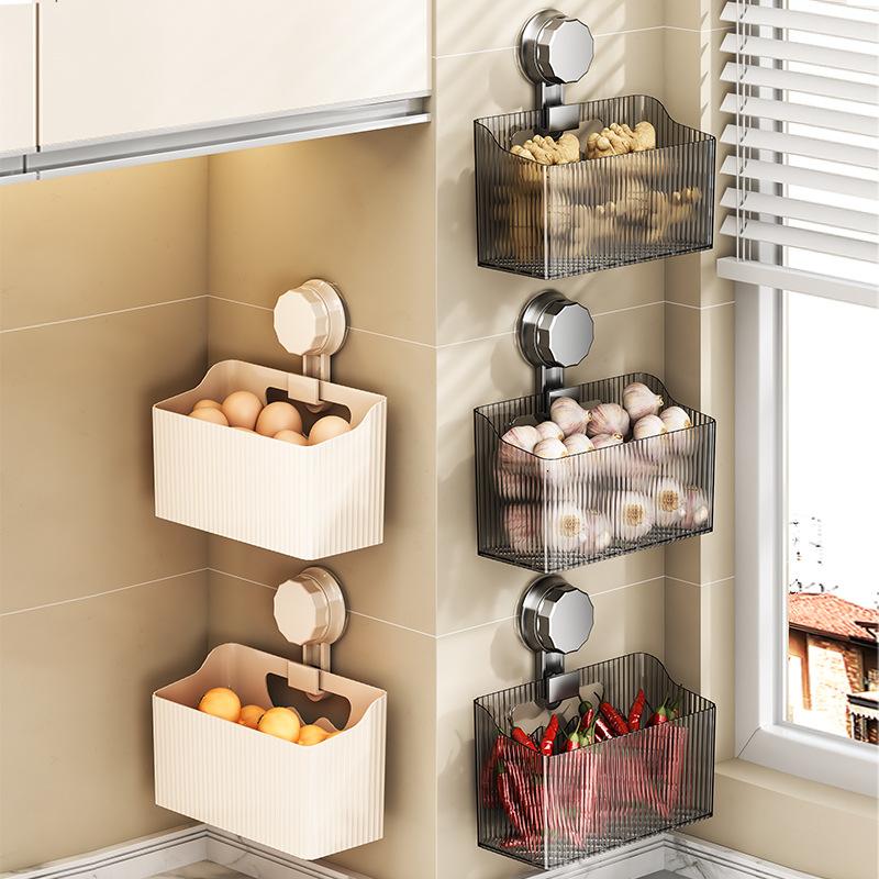 New Suction Cup Wall-mounted Kitchen Storage Rack Onion, Ginger and Garlic Seasoning Storage Kitchen Onion, Ginger and Garlic Storage Basket Rack