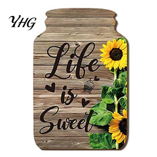 Rustic Sunflower Wall Art Mason Jar Shape Decoration, Wooden with Print, Decor Retro Hanging for Farmhouse Kitchen Living Room Bathroom Country Style