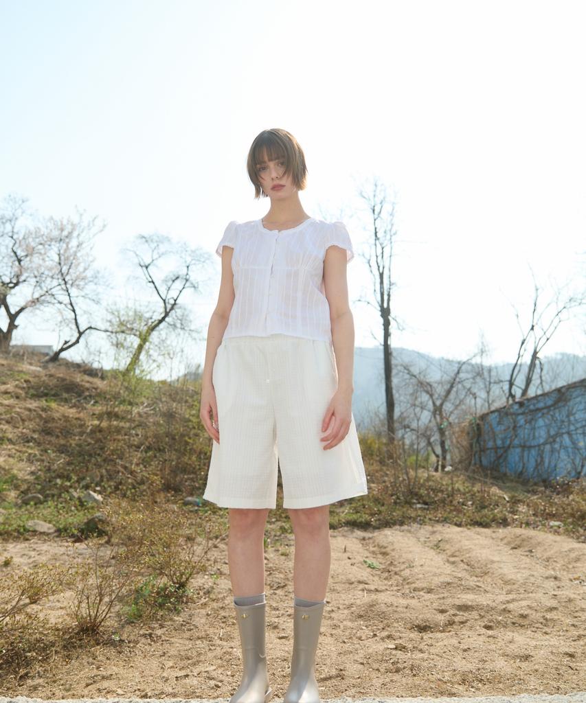 Wioi Lace Check Half Pants_White