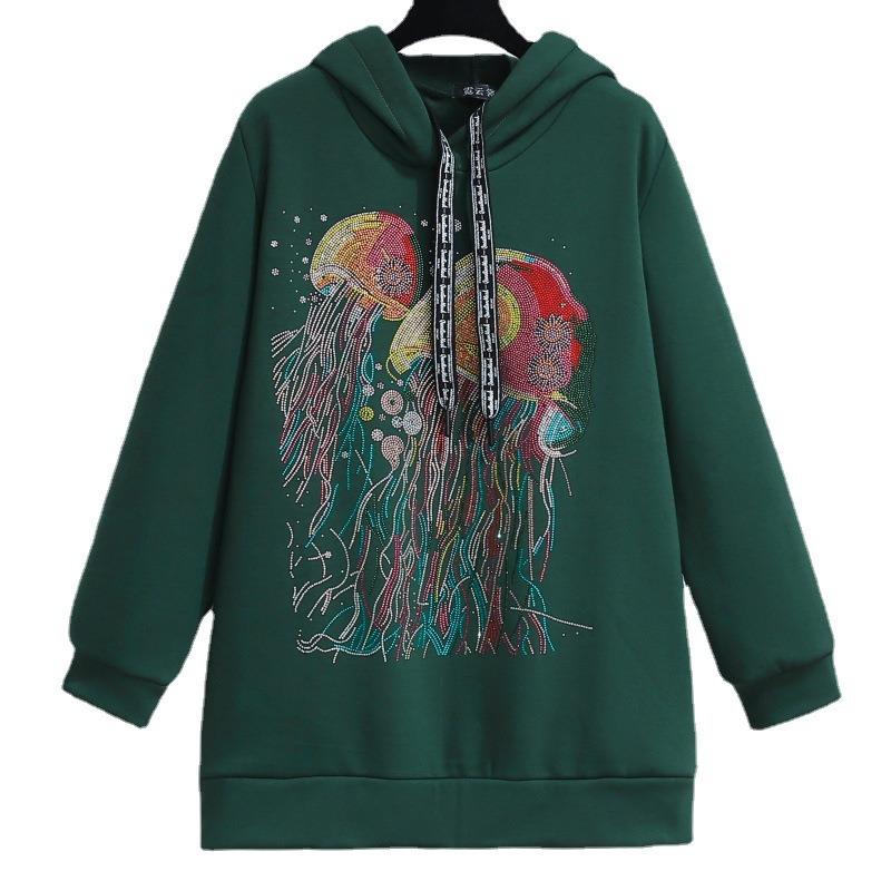 Plus Size Women's Autumn Loose Thin Long Sleeve Plus Fleece Thick New All In One Hoodie