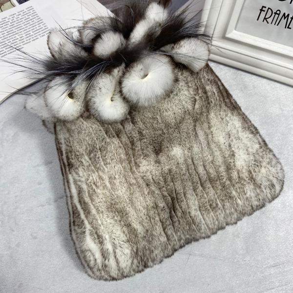 Пушистая зимняя шапка из натурального меха, теплая шапка из натурального меха кролика Рекс, женская вязаная шапка из 100% натурального меха