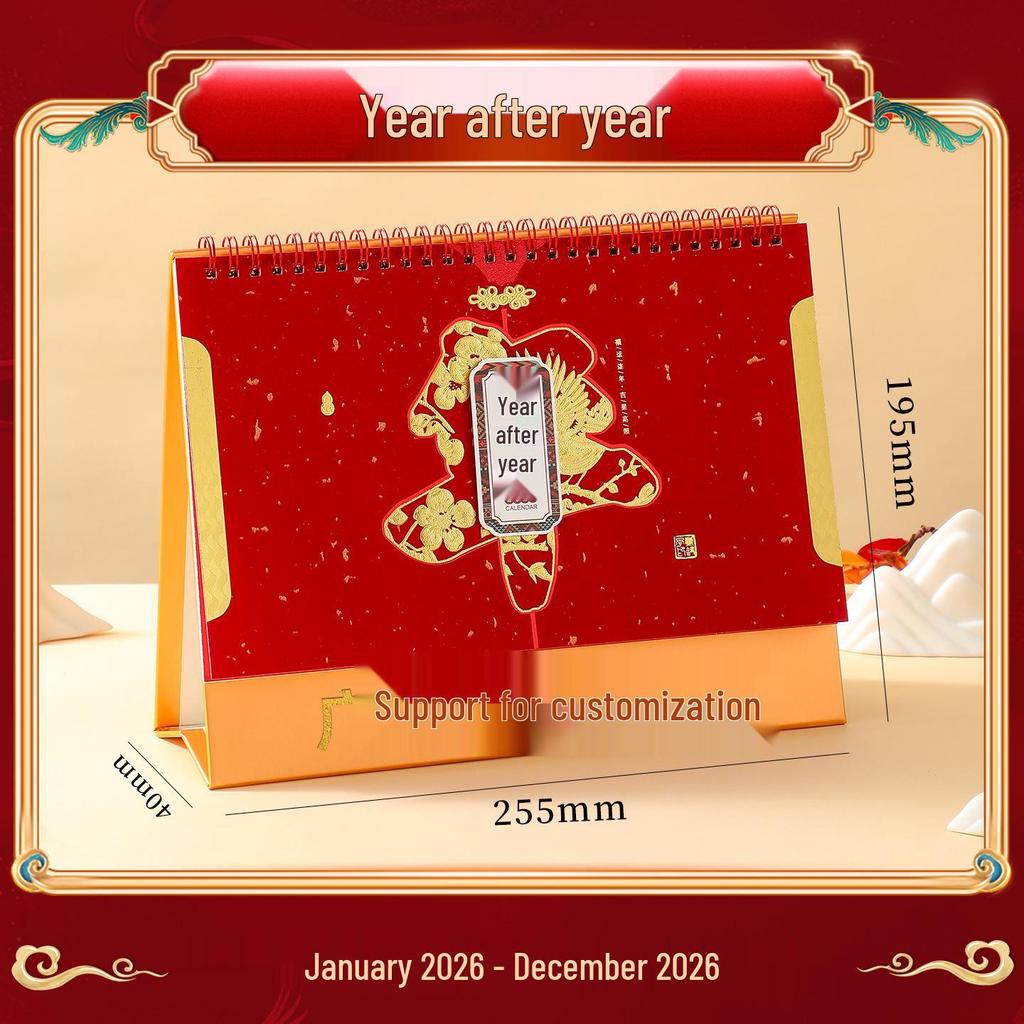 2026 Year of the Horse Chinese Style Custom Table Calendar with Pictures - Creative Desktop Ornament & Office Hollowed-Out Design