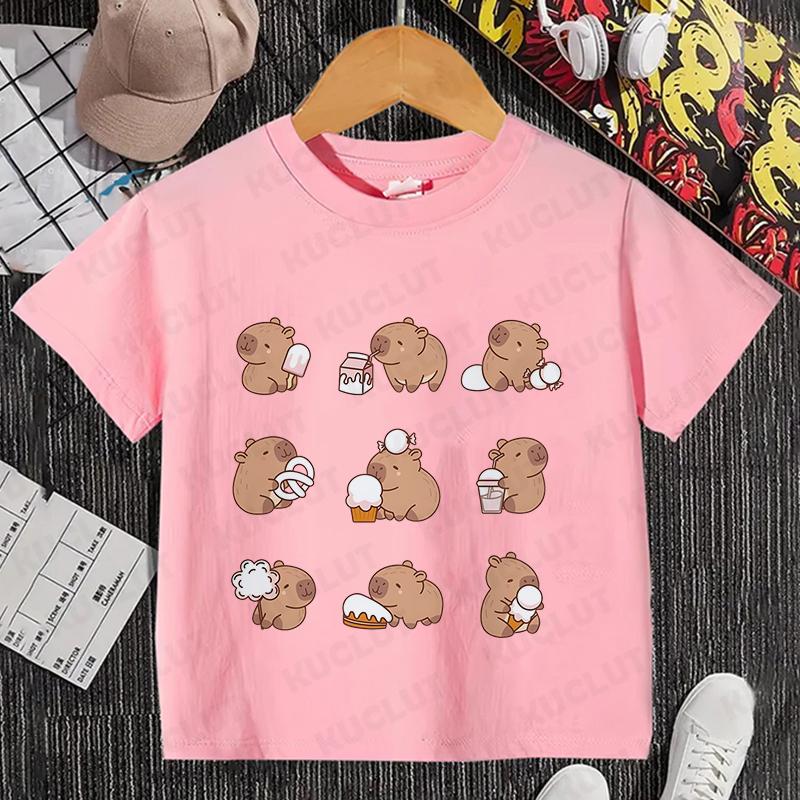 Детская одежда Kawaii Cartoon Anime Capybara футболка с коротким рукавом Cute Capybara Lover Animal Capybaras Harajuku футболка подарок