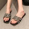 Женские летние модные шлепанцы с квадратным носком и открытым носком, новые со стразами и перфорацией, пляжные женские балетки, Mujer Zapatosa