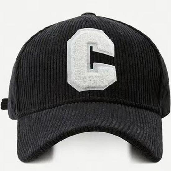 2024 Men's Autumn/Winter Corduroy Patchwork Baseball Cap with C Logo, Korean Style
