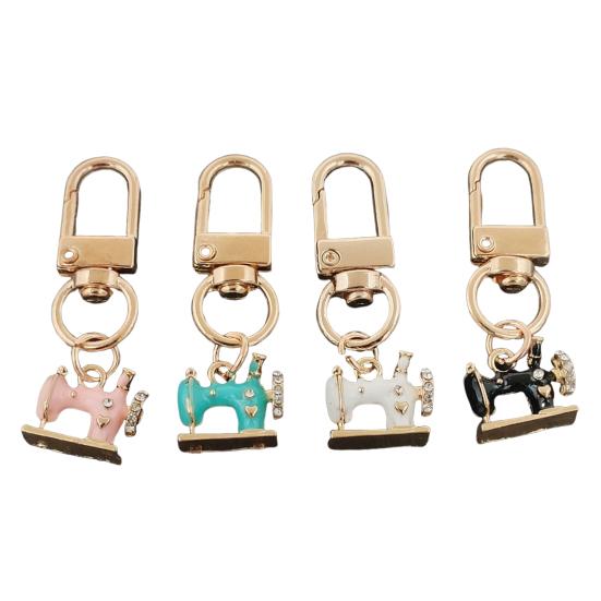 4 шт. брелок для швейной машинки, инкрустированный блестящими стразами, металлическое изделие, устойчивый к ржавчине, брелок, аксессуар для рюкзаков