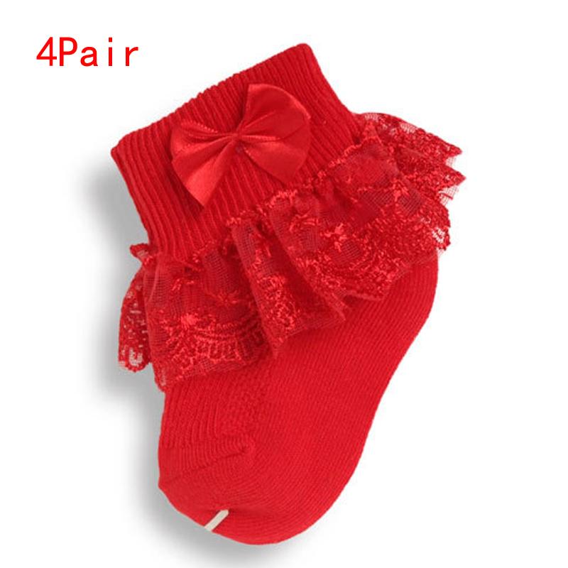 4Pair/lot New lace bow short socks newborn baby socks