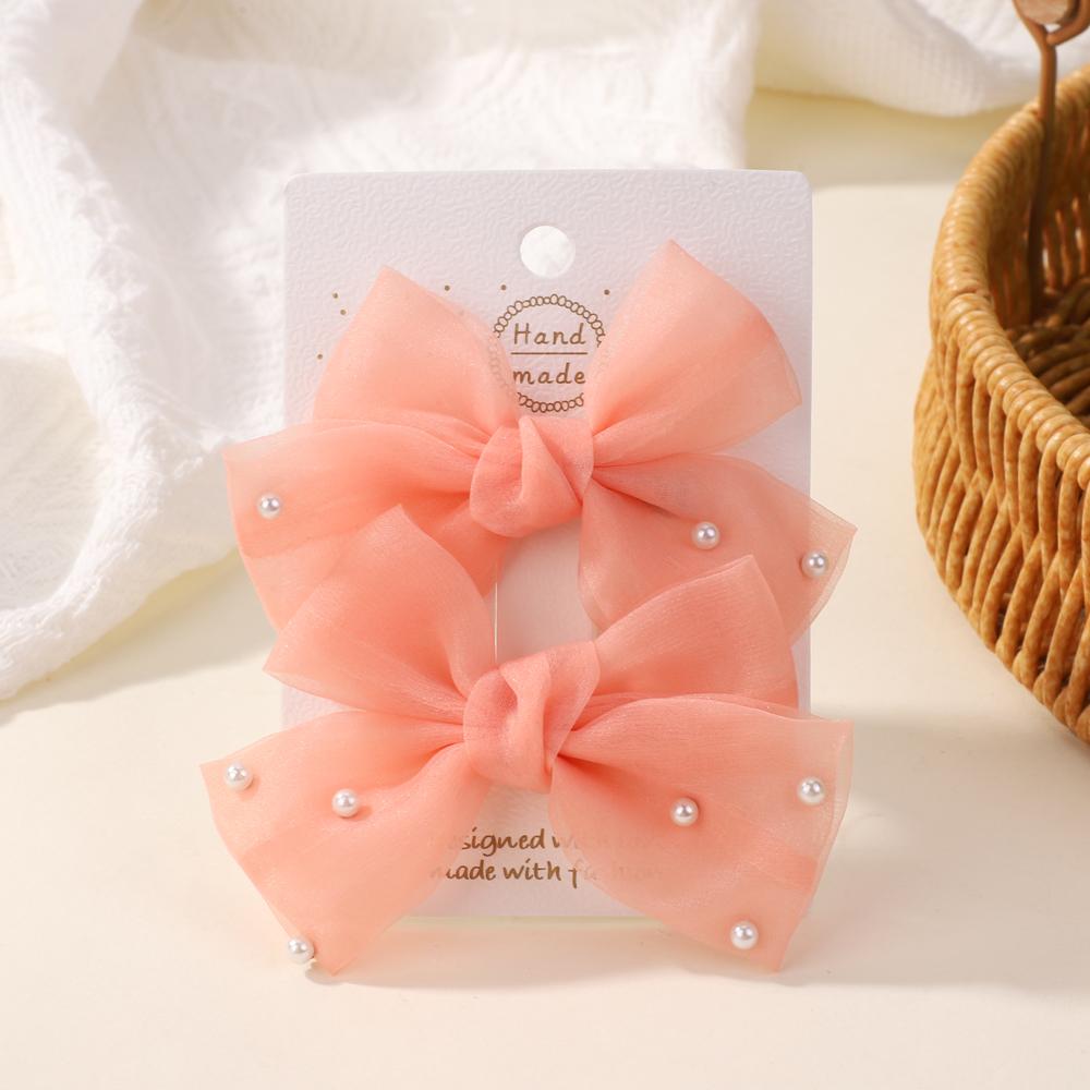 2 шт./набор Жемчужные банты Заколки для волос Милые Сладкие Девочки Боковая заколка Однотонная заколка ручной работы с бантом Аксессуары для волос Головной убор Подарки