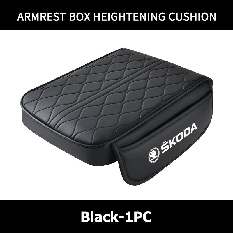 Leather Car Armrest Mat Center Console Arm Rest Protection Cushion Cover For Skoda Fabia Kodiaq Kamiq Superb Yeti Octavia Enyaq JC6