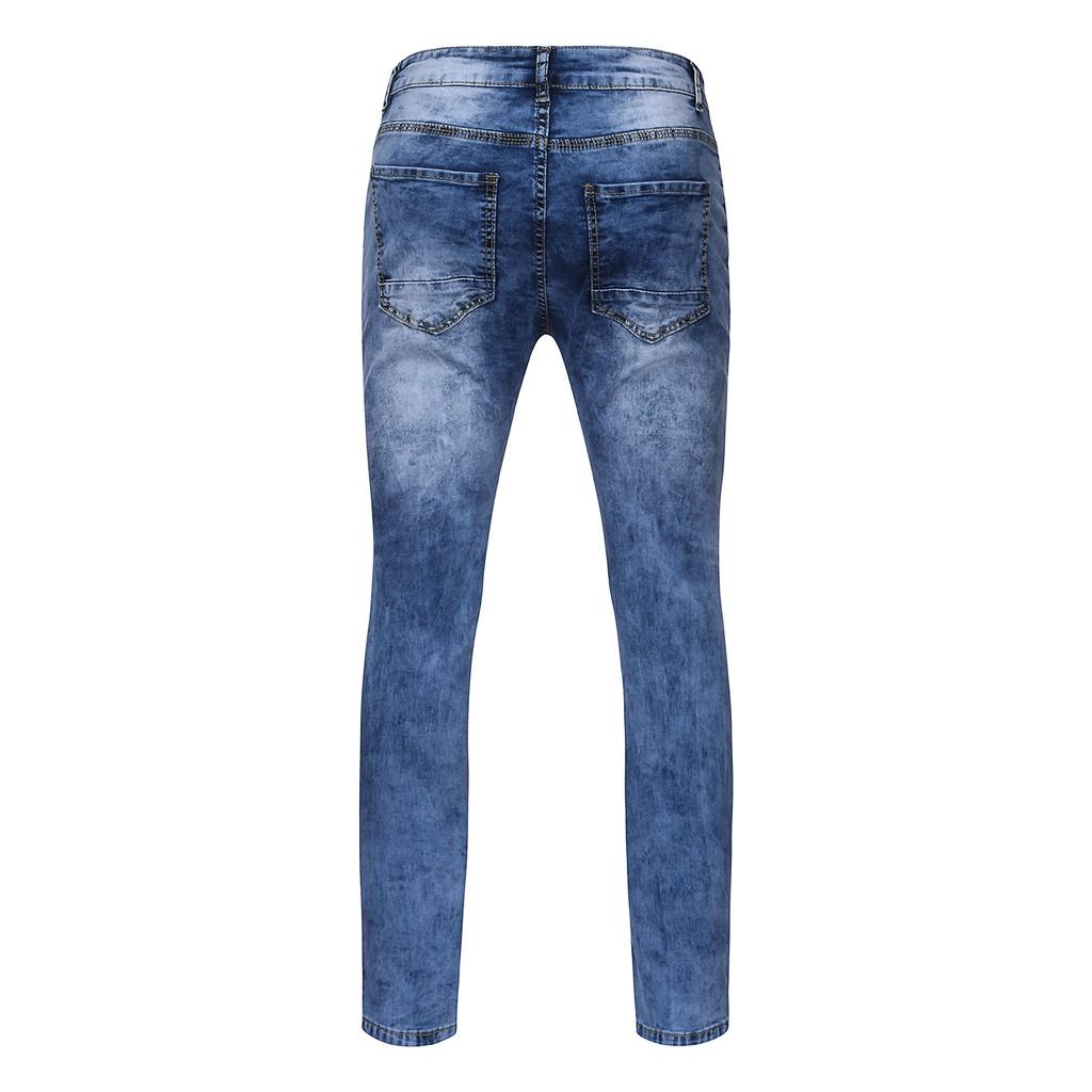 Men's Fashion Denim Hole Trouser Distressed Jeans Long Pencil Pants Streetwear