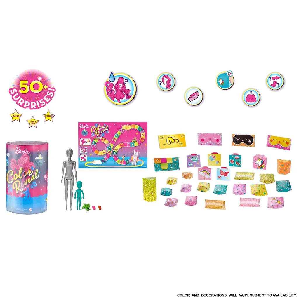 Barbie Color Reveal Water Color Magic Party Doll & Accessory Set Surprise Toy [Ages 6 and Up] GRK14