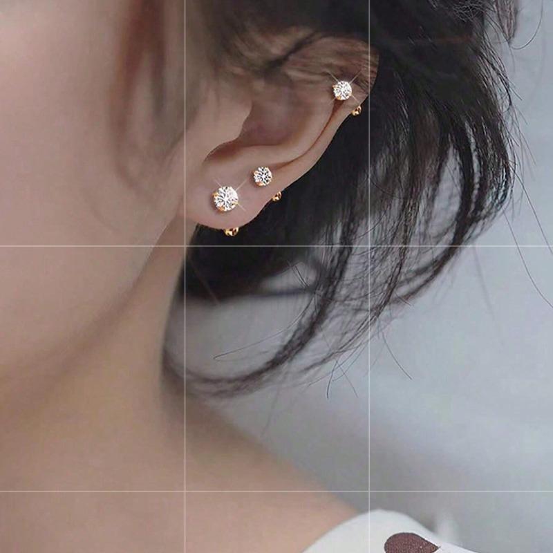 6 шт./Набор Элегантные Минималистичные Женские Серьги, Титановая Сталь Инкрустированная Искусственным Цирконием, Блестящие и Удобные для Пирсинга Ушей