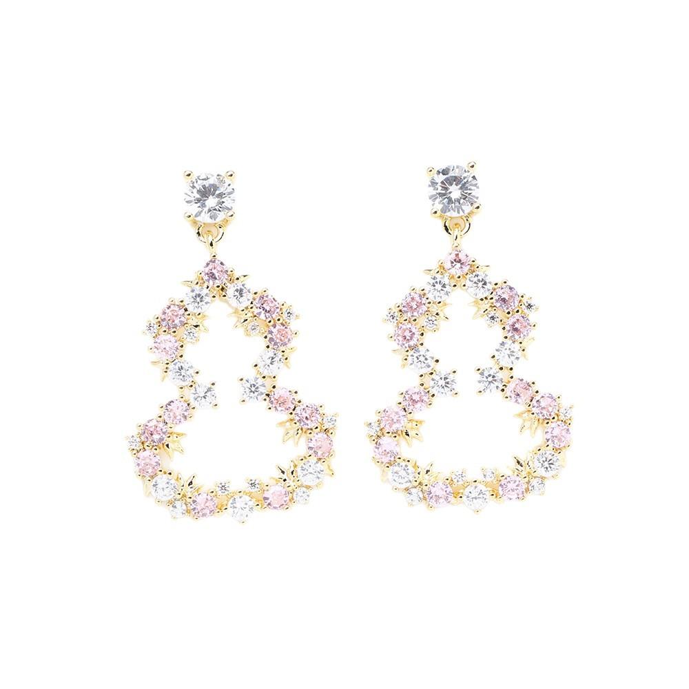 Light luxury high-end pink zircon gourd earrings new Chinese style romantic women's earrings 925 silver needle earrings