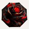 Black Rose Automatic Folding Umbrella  8 Ribs, Durable Iron Frame, Bright Color Pattern Compact Travel Umbrella, Suitable for Outdoor, Beach