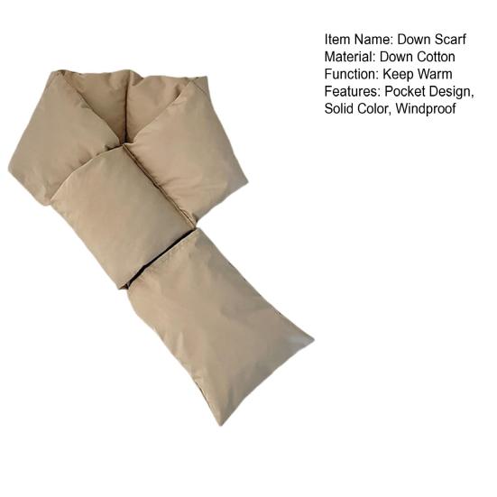 Down Scarf with Pocket Design Solid Color Waterproof Wear-Resistant Winter Versatile Scarf Daily Outdoor