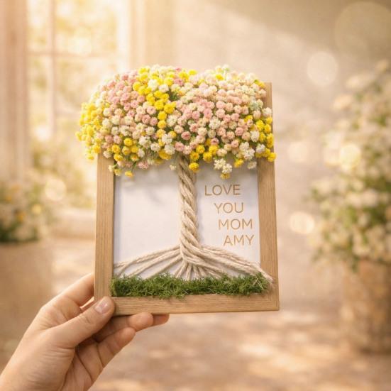 Деревянная фоторамка для самостоятельной сборки с букетом из искусственного гипсофилы для гостиной, спальни, офиса, домашнего стола, подарки на День матери для мамы, женщин