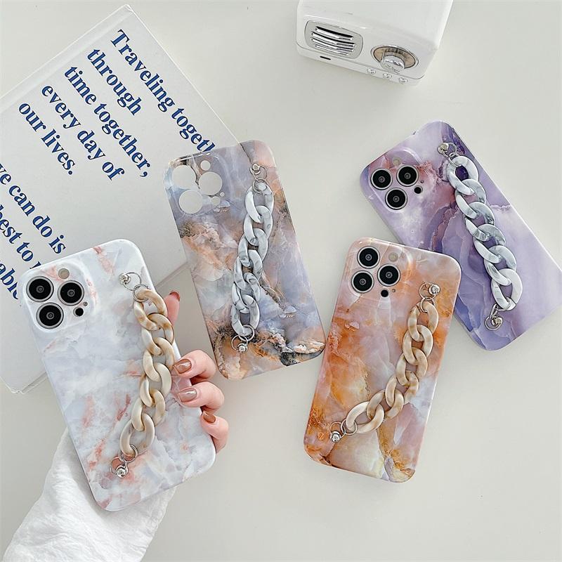 New Fashion Luxury Marble Wrist Chain Phone Case for IPhone13 Soft TPU IMD Mobile Cover Compatible with Iphone XS 11 12 13 14 15