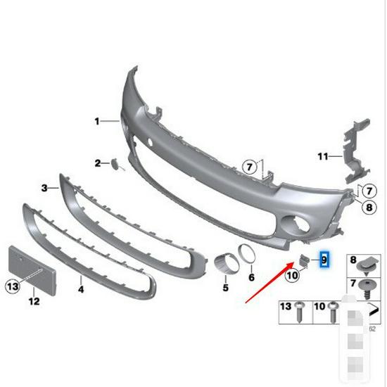 Кронштейн рамки противотуманной фары BMW MINI Clubman R55 R56LCI (Номер детали #51117248797)