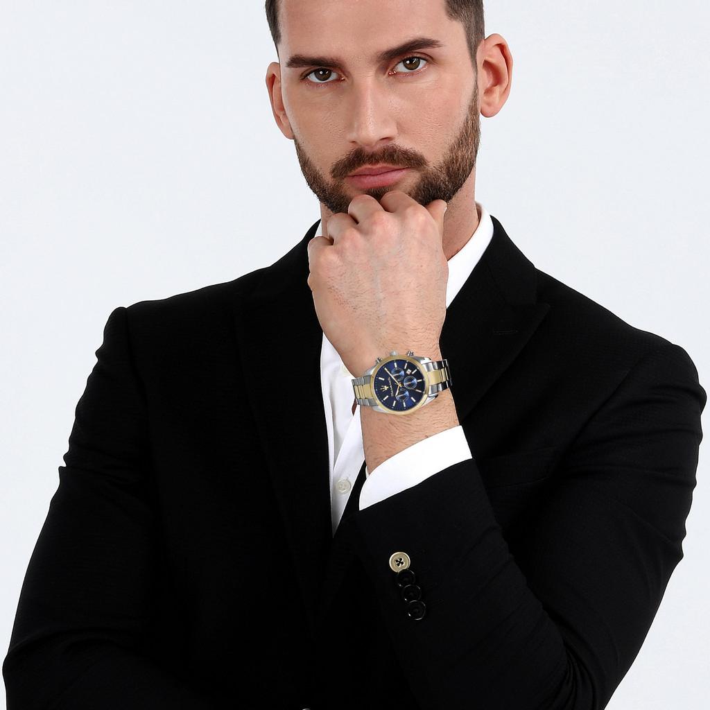 Maserati Attraction Лимитированная серия Хронограф Двухцветная Нержавеющая сталь Черный циферблат Кварц R8853151008 Мужские часы