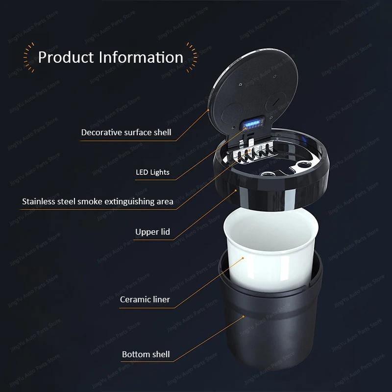 XOWS7 Portable Car Ashtray With LED Light For Skoda Octavia Superb Kodiaq Karoq Fabia Ceramic Liner Smokeless Auto Interior Accessorie